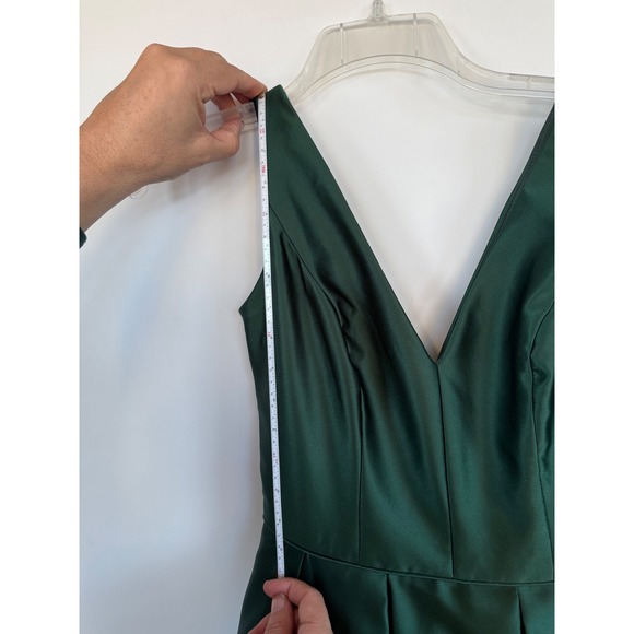 Betsy & Adam Emerald Green Satin High Low Formal Gown Prom Dress Pockets Size 4 - Picture 13 of 15